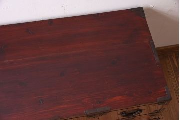 アンティーク家具　前面栗材!桜丸金具の時代箪笥ローボード(米沢箪笥・衣装箪笥)(1)