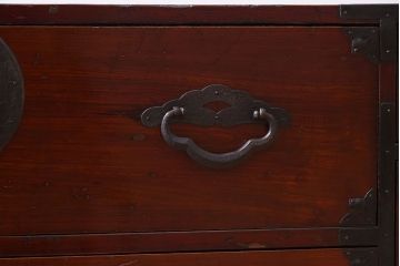 アンティーク家具　前面栗材!桜丸金具の時代箪笥ローボード(米沢箪笥・衣装箪笥)(1)
