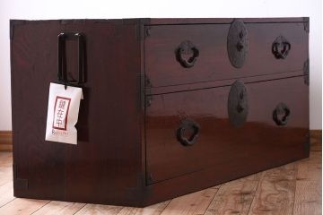 アンティーク家具　前面栗材!桜丸金具の時代箪笥ローボード(米沢箪笥・衣装箪笥)(2)