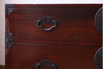アンティーク家具　前面栗材!桜丸金具の時代箪笥ローボード(米沢箪笥・衣装箪笥)(2)