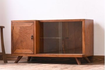 アンティーク家具　総欅材!木目が美しい和モダンな脚付きローボード