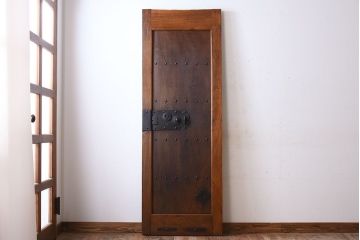 明治大正期　総欅材!鏡板一枚板のアンティーク幅狭蔵戸(玄関戸)