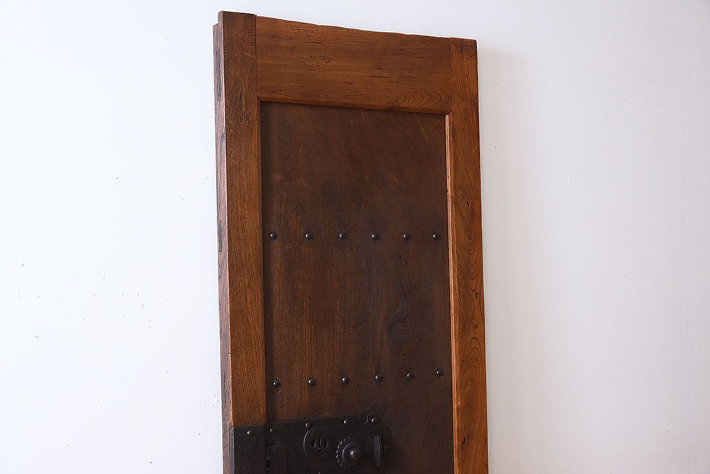 明治大正期　総欅材!鏡板一枚板のアンティーク幅狭蔵戸(玄関戸)