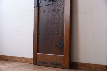 明治大正期　総欅材!鏡板一枚板のアンティーク幅狭蔵戸(玄関戸)
