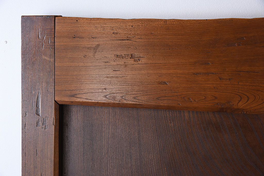 明治大正期　総欅材!鏡板一枚板のアンティーク幅狭蔵戸(玄関戸)