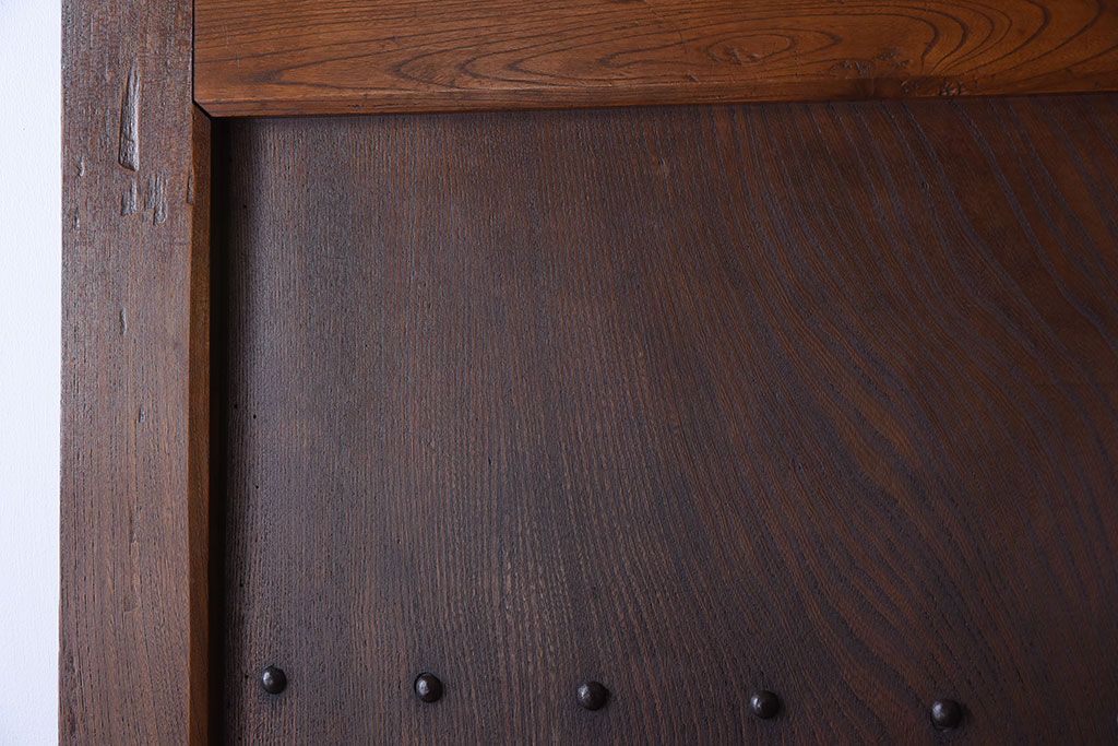 明治大正期　総欅材!鏡板一枚板のアンティーク幅狭蔵戸(玄関戸)