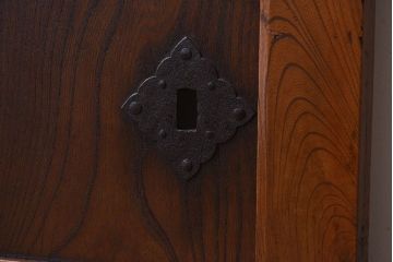 明治大正期　総欅材!鏡板一枚板のアンティーク幅狭蔵戸(玄関戸)