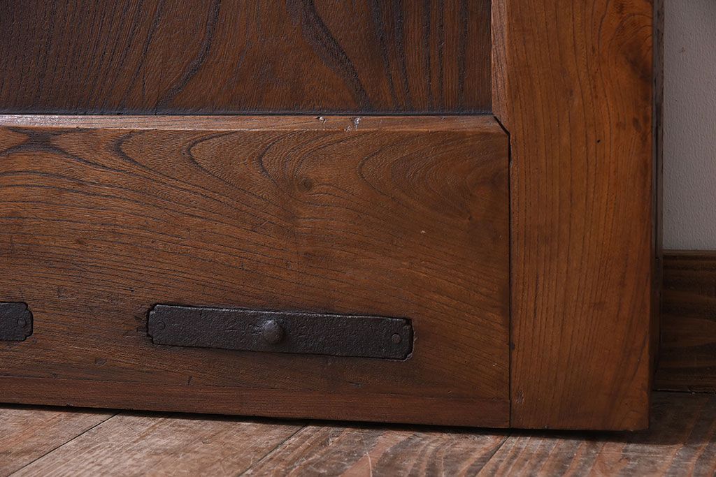 明治大正期　総欅材!鏡板一枚板のアンティーク幅狭蔵戸(玄関戸)