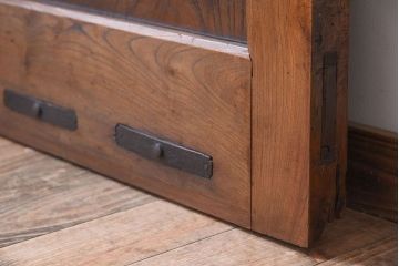 明治大正期　総欅材!鏡板一枚板のアンティーク幅狭蔵戸(玄関戸)