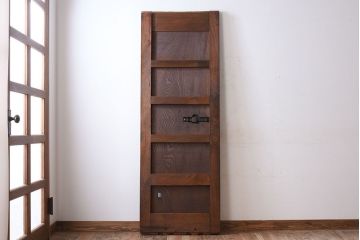 明治大正期　総欅材!鏡板一枚板のアンティーク幅狭蔵戸(玄関戸)