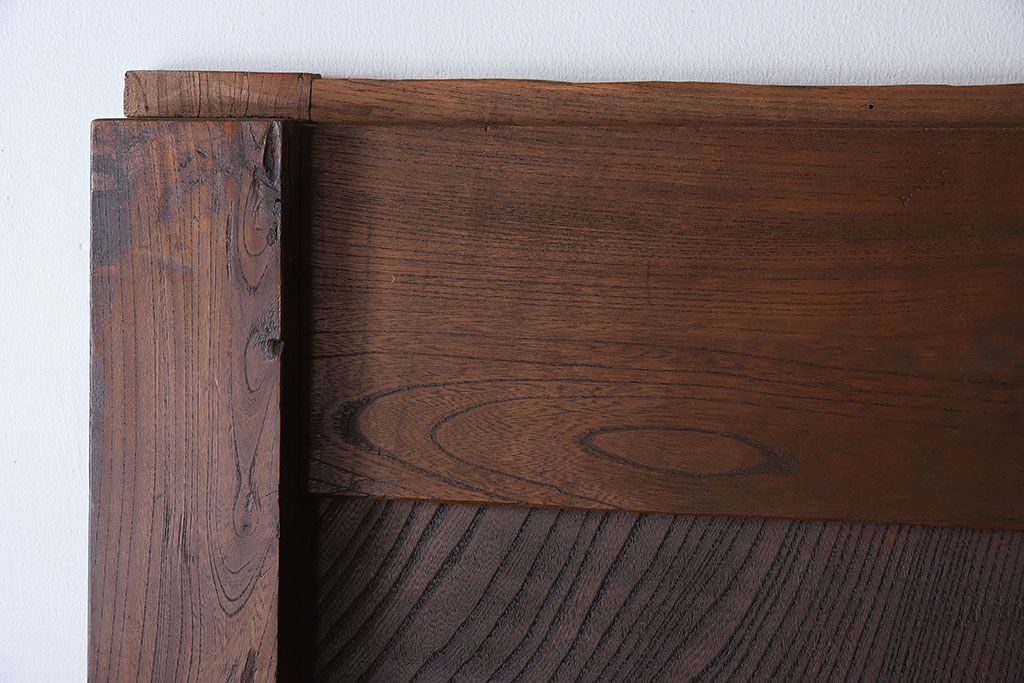 明治大正期　総欅材!鏡板一枚板のアンティーク幅狭蔵戸(玄関戸)