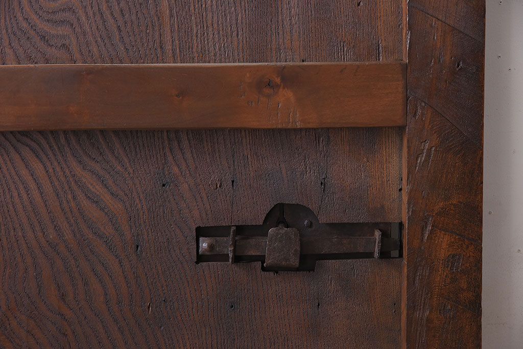 明治大正期　総欅材!鏡板一枚板のアンティーク幅狭蔵戸(玄関戸)