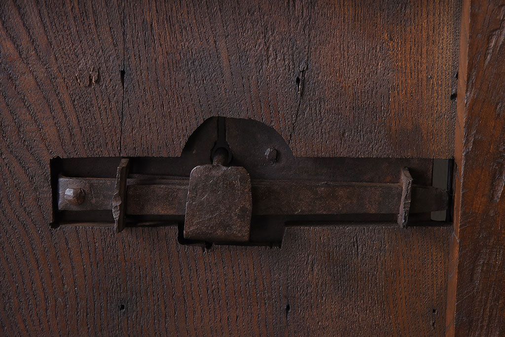 明治大正期　総欅材!鏡板一枚板のアンティーク幅狭蔵戸(玄関戸)