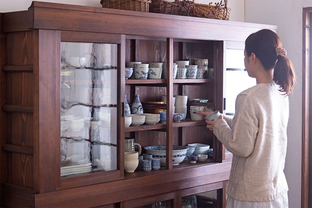 アンティーク家具　明治大正期　アンティーク　二段重ね関西収納棚