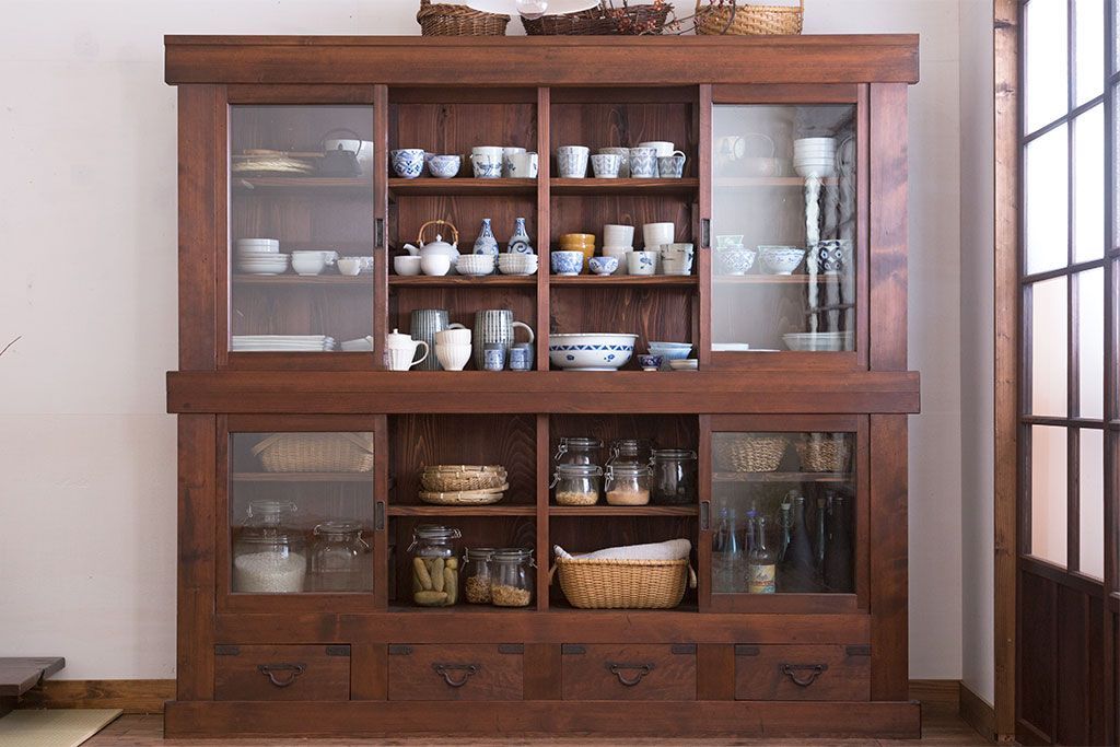 アンティーク家具　明治大正期　アンティーク　二段重ね関西収納棚