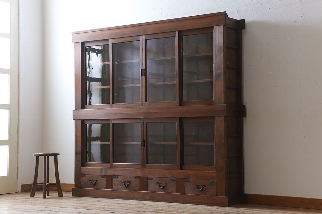 アンティーク家具　明治大正期　アンティーク　二段重ね関西収納棚