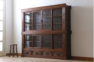 アンティーク家具　明治大正期　アンティーク　二段重ね関西収納棚