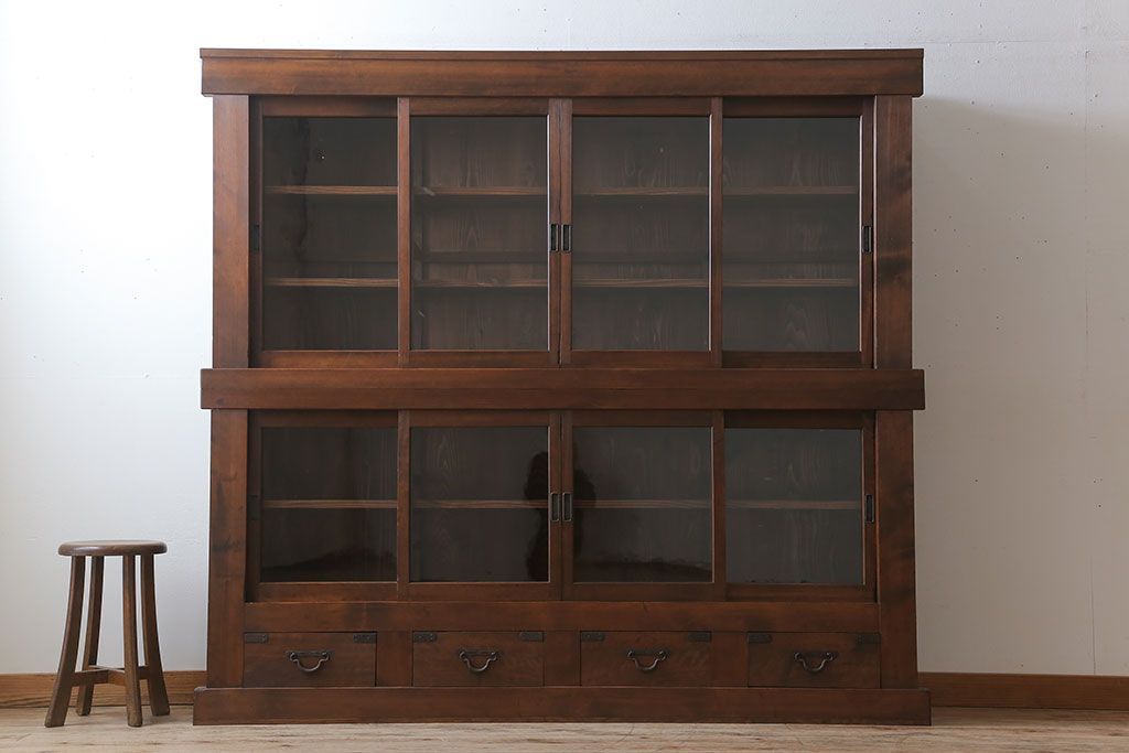 アンティーク家具　明治大正期　アンティーク　二段重ね関西収納棚