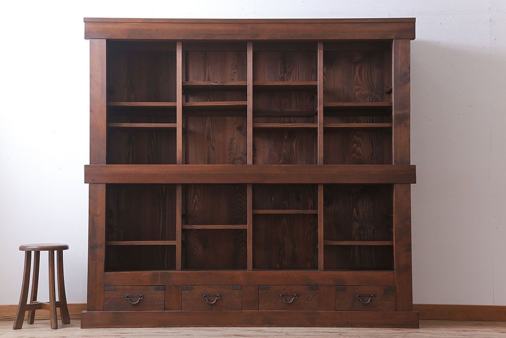 アンティーク家具　明治大正期　アンティーク　二段重ね関西収納棚