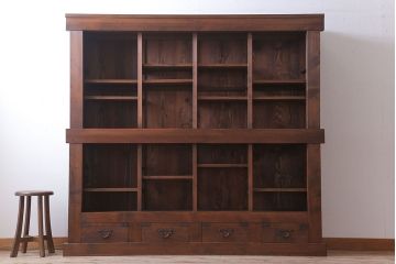 アンティーク家具　明治大正期　アンティーク　二段重ね関西収納棚