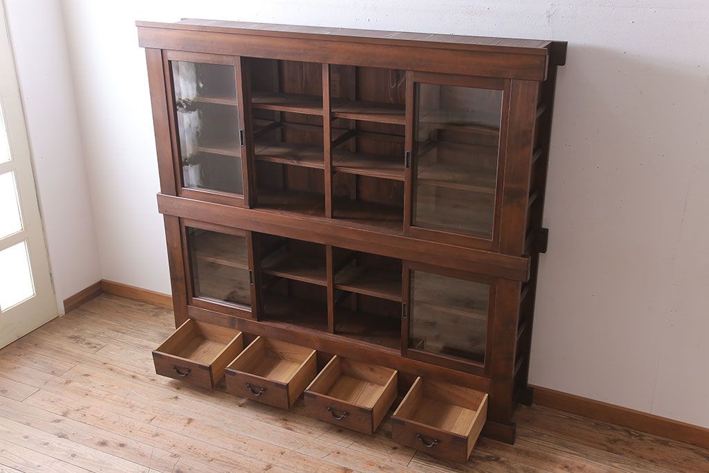 アンティーク家具　明治大正期　アンティーク　二段重ね関西収納棚