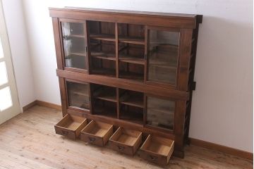 アンティーク家具　明治大正期　アンティーク　二段重ね関西収納棚