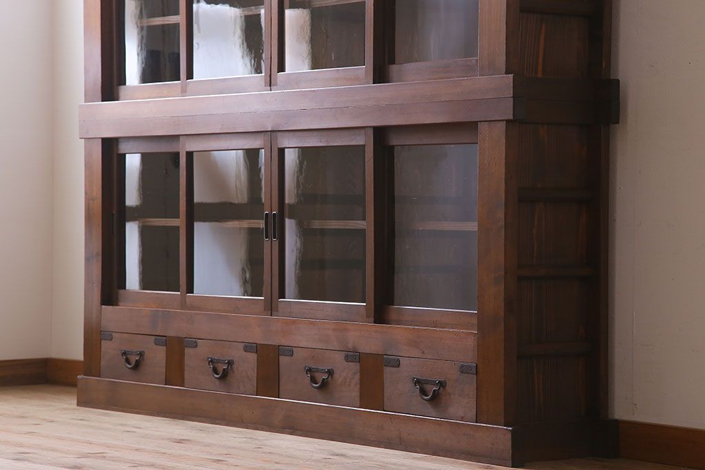 アンティーク家具　明治大正期　アンティーク　二段重ね関西収納棚