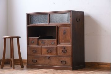 アンティーク家具　前面桑材!和製アンティークの上品な茶箪笥