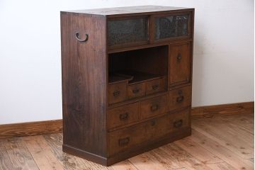 アンティーク家具　前面桑材!和製アンティークの上品な茶箪笥