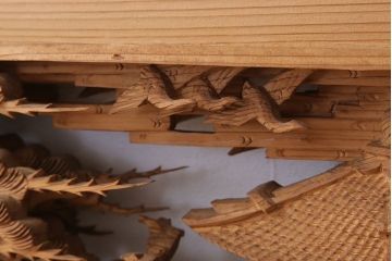 在名　古民具・骨董　近江八景　古い杉材製彫刻欄間一対