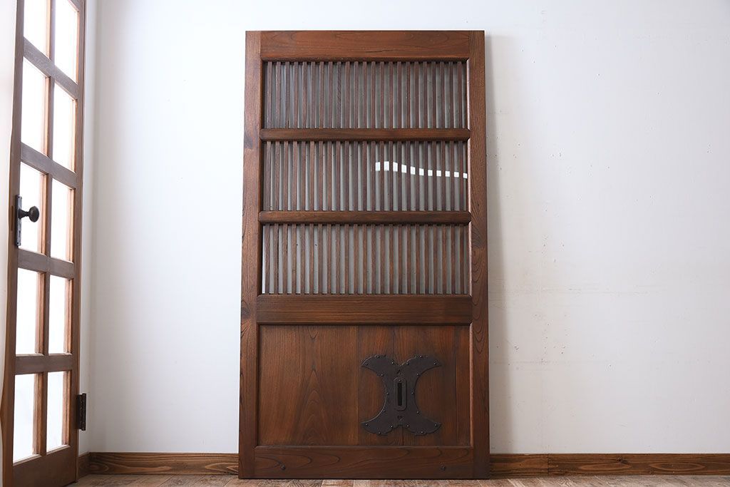 大正昭和期　古民具・骨董　総欅材　ガラス入り!アンティーク蔵戸(玄関戸)