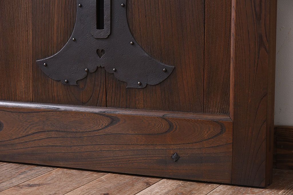 大正昭和期　古民具・骨董　総欅材　ガラス入り!アンティーク蔵戸(玄関戸)