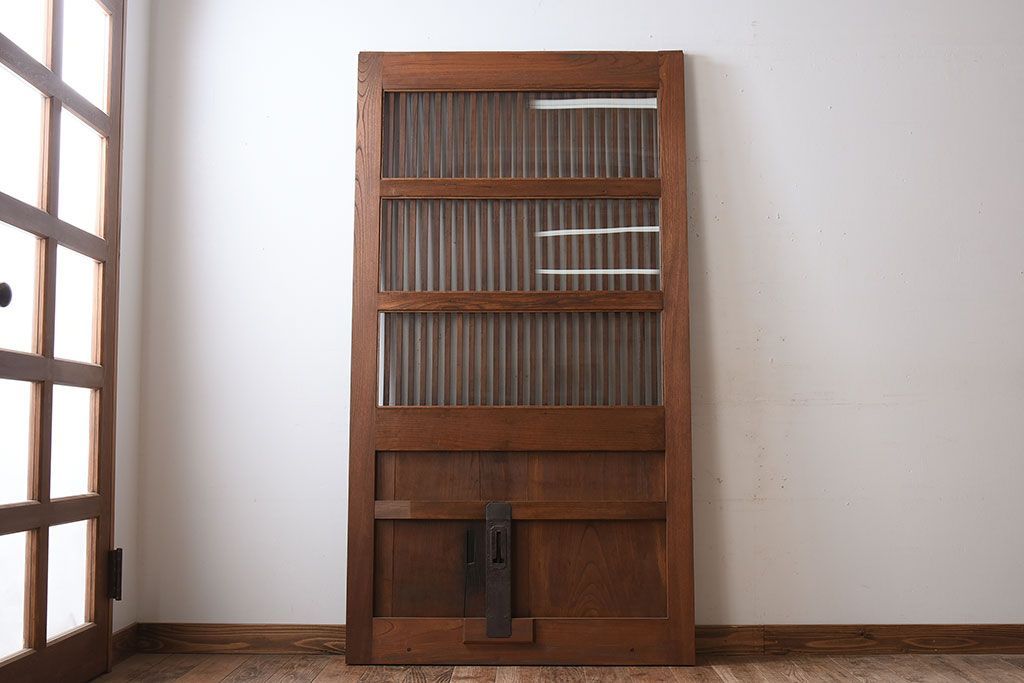 大正昭和期　古民具・骨董　総欅材　ガラス入り!アンティーク蔵戸(玄関戸)