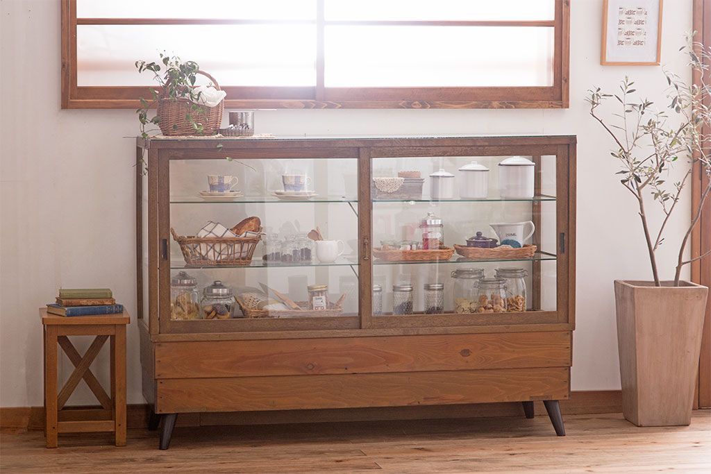 アンティーク ナラ 無垢材 ガラスショーケース 古家具 無塗装 レトロ アンティーク ナラ 無垢材 ガラスショーケース 古家具 無塗装 レトロ