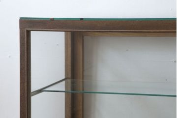 レトロ家具　昭和レトロ　古いナラ材製のシンプルな脚付きガラスケース(ショーケース)