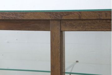 レトロ家具　昭和レトロ　古いナラ材製のシンプルな脚付きガラスケース(ショーケース)