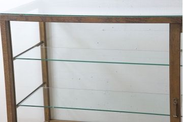 レトロ家具　昭和レトロ　古いナラ材製のシンプルな脚付きガラスケース(ショーケース)