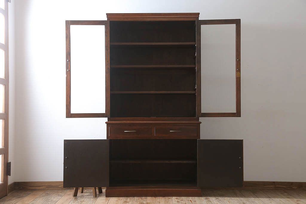 レトロ家具　昭和レトロ　シンプルな木製カップボード(食器棚)(2)