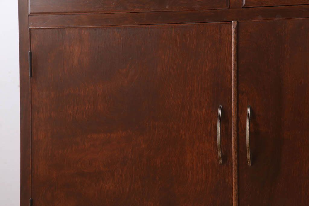 レトロ家具　昭和レトロ　シンプルな木製カップボード(食器棚)(2)