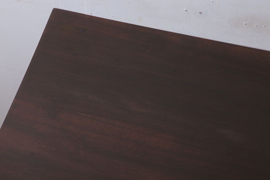 アンティーク家具　引き出し2杯付き!天板カバ材の大きな平机(ダイニングテーブル)