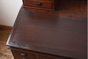 アンティーク家具　大正ロマン　高級品　古い栓材の豪奢な両袖机