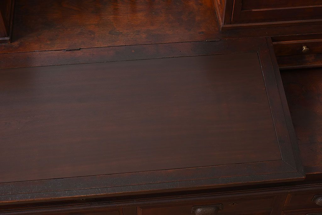 アンティーク家具　大正ロマン　高級品　古い栓材の豪奢な両袖机