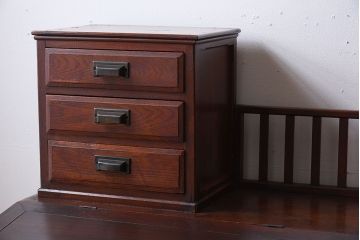 アンティーク家具　大正ロマン　高級品　古い栓材の豪奢な両袖机