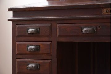 アンティーク家具　大正ロマン　高級品　古い栓材の豪奢な両袖机