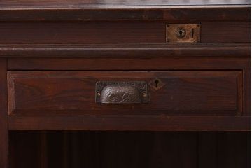 アンティーク家具　大正ロマン　高級品　古い栓材の豪奢な両袖机