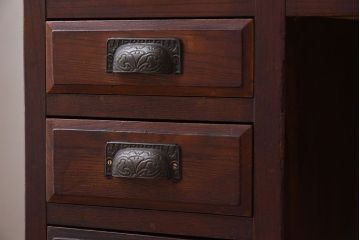 アンティーク家具　大正ロマン　高級品　古い栓材の豪奢な両袖机