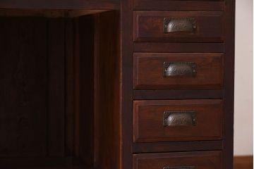 アンティーク家具　大正ロマン　高級品　古い栓材の豪奢な両袖机