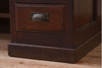 アンティーク家具　大正ロマン　高級品　古い栓材の豪奢な両袖机