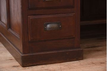 アンティーク家具　大正ロマン　高級品　古い栓材の豪奢な両袖机