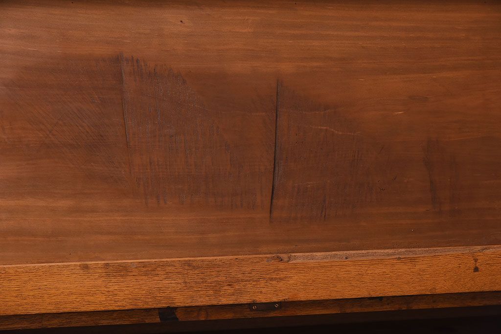 アンティーク家具　大正ロマン　高級品　古い栓材の豪奢な両袖机